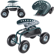 Sgabello da giardino KADAX con ruote, panca, sedile e vano portaoggetti, portata fino a 150 kg.
