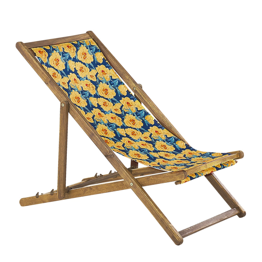Set di 2 sedie a sdraio da giardino con struttura in legno di acacia chiaro con motivo floreale in tessuto amaca sedile reclinabile