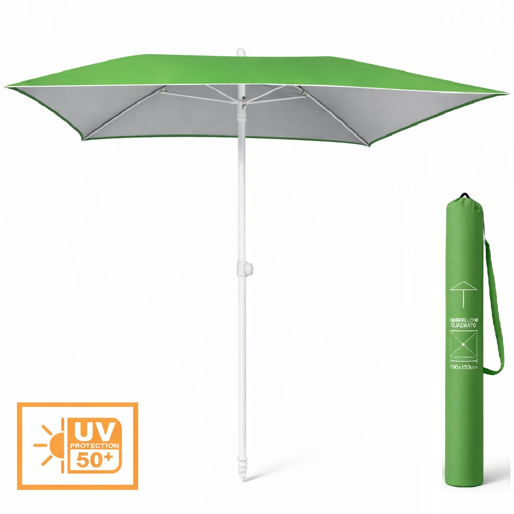 Ombrellone Mare 150x150 Antivento UV50+ Snodo 45° Palo 32 Stecche Fibra Vetro Verde