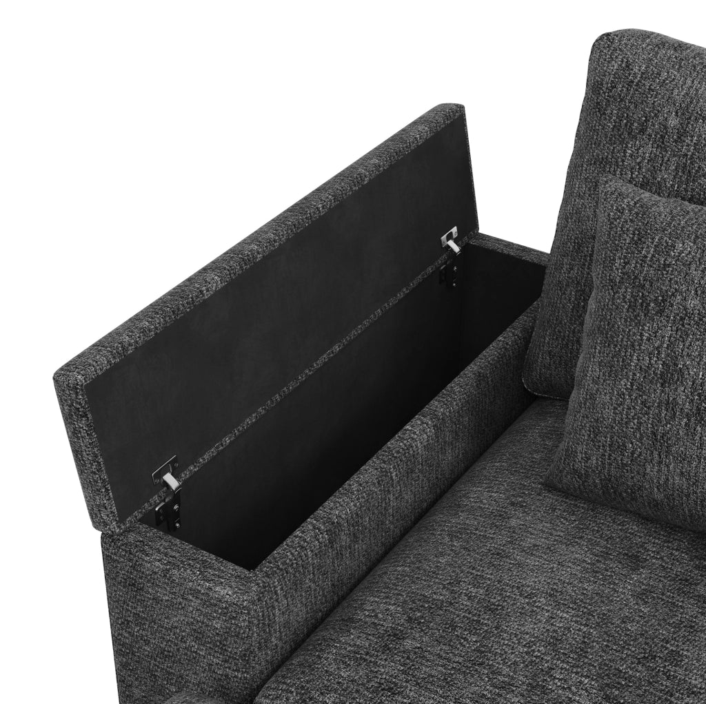 Divano modulare angolare 5-6 posti con pouf; tavolino girevole 360°; USB/Type-C; ciniglia grigia