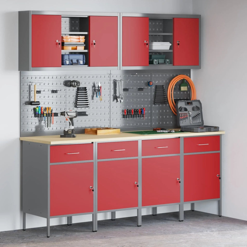 Mobile da lavoro 10 pcs Rosso Legno ingegnerizzato e acciaio 3321485