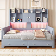Divano letto estraibile 90x190 cm con cassetti e LED in legno grigio