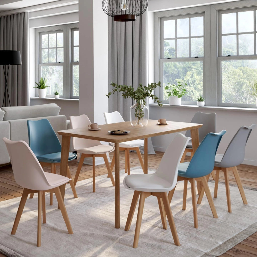 Set di 8 sedie scandinave SARA mix rosa pastello x2, bianco x2, grigio chiaro x2, blu x2