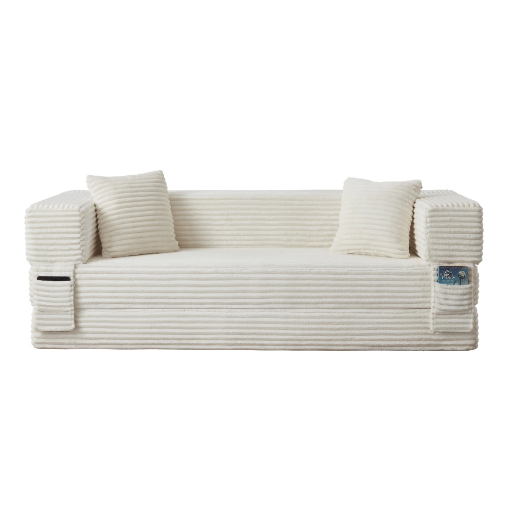 Divano convertibile con struttura in schiuma, design quadrato classico, Bianco
