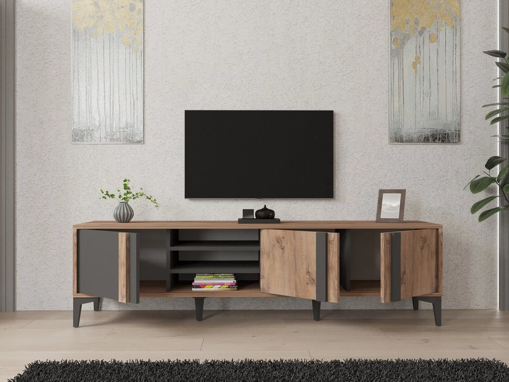 Gruaro, Mobile Porta tv 2 Ripiani, 180x40x50h cm Marrone Rovere