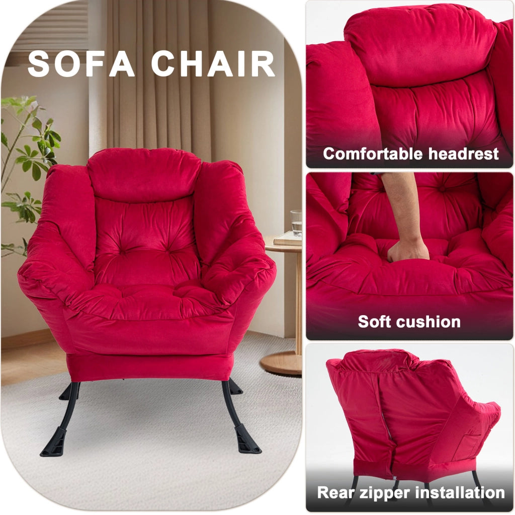 Poltrona relax 65x81x95 cm in metallo rosso mattone con tasca laterale
