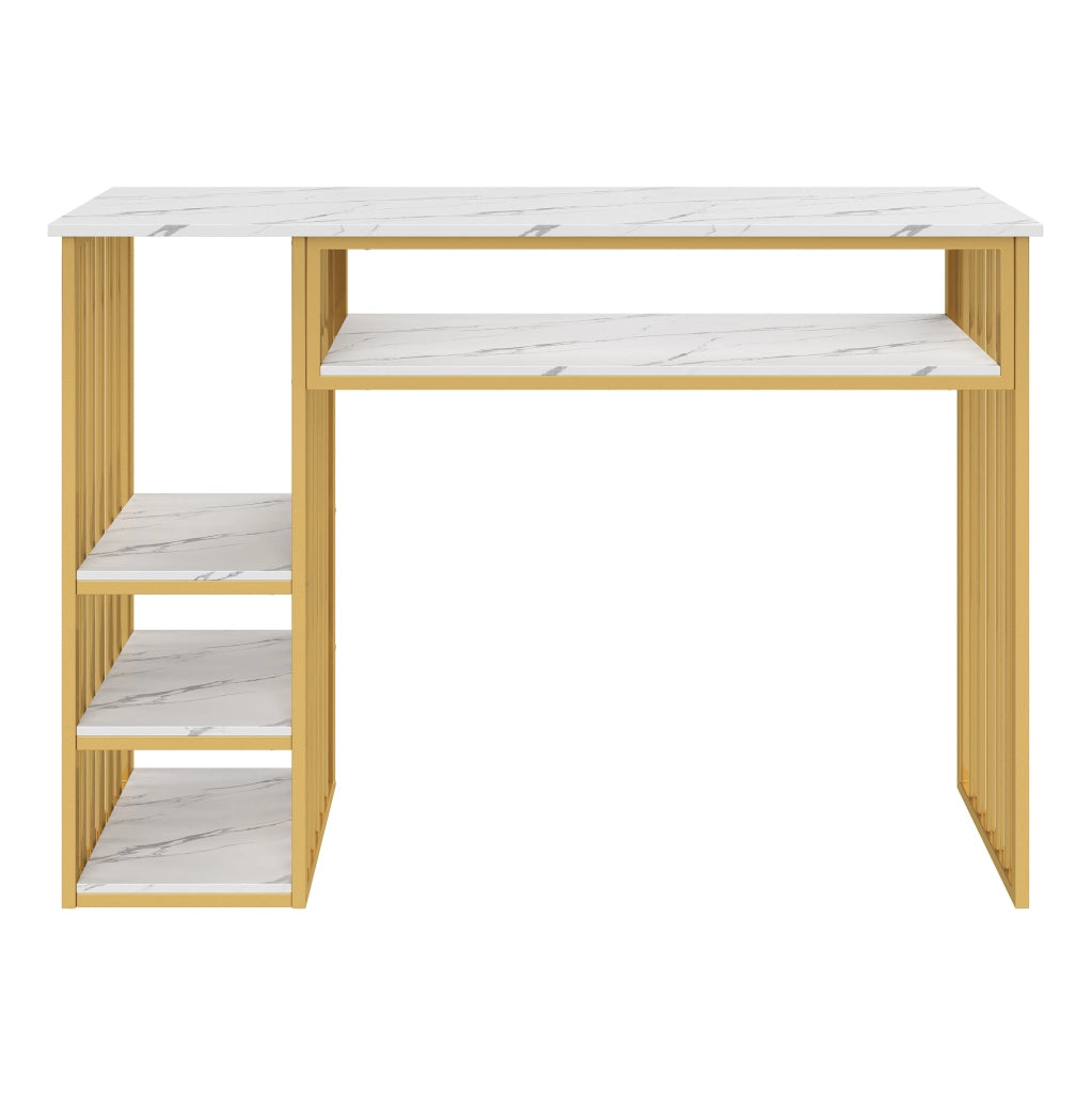 Bartisch con spazio contenitivo 140 x 40 x 105 cm; bianco e oro