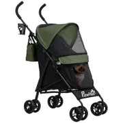 Passeggino per Cani con 2 Finestre a Rete, in Acciaio e Tessuto Oxford, 76x44x103 cm, Nero e Verde Scuro