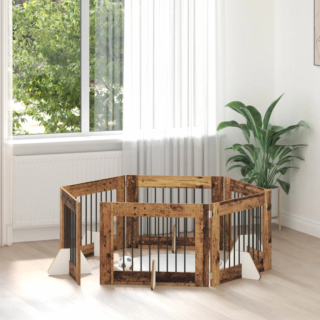 Cancello per cani con supporti 6 pz Legno antico 80 x 60 cm CFW3923827