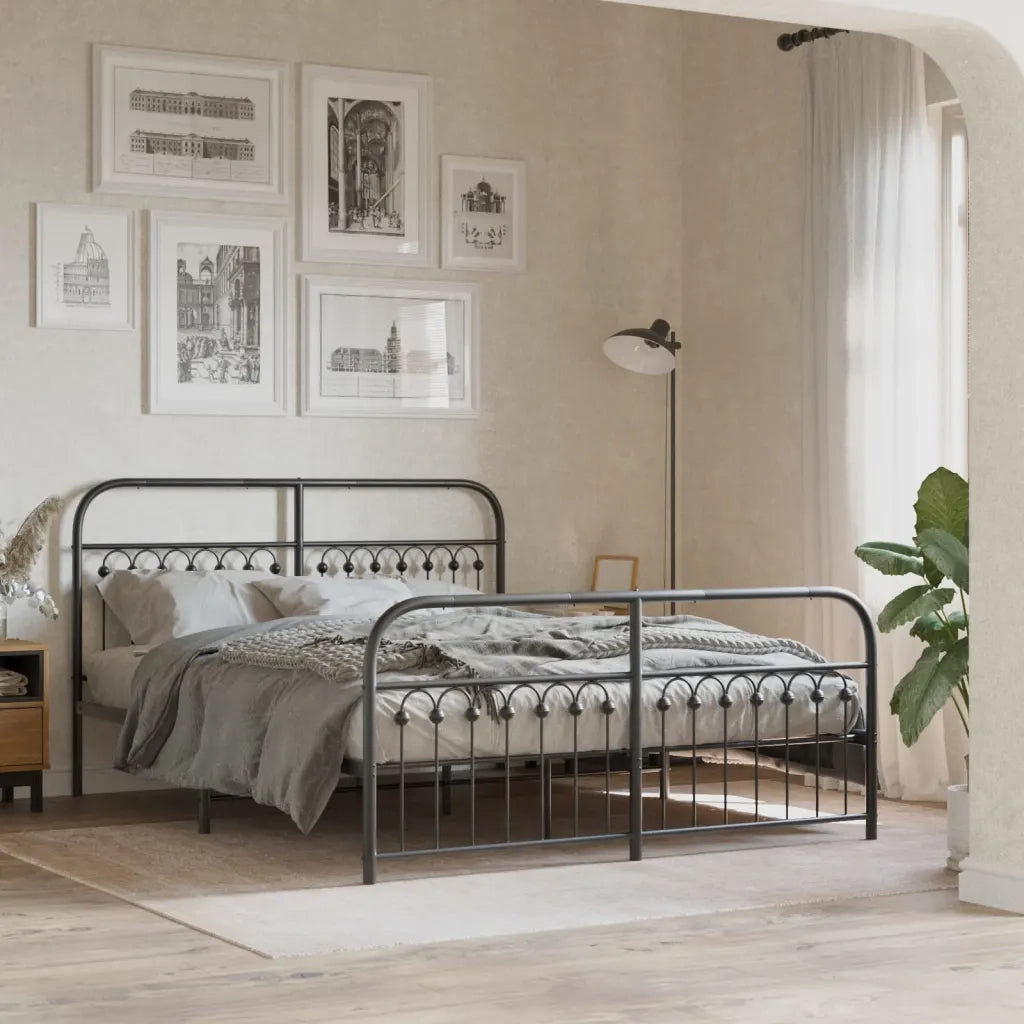 Giroletto con Testiera e Pediera Metallo Nero 150x200 cm 376620