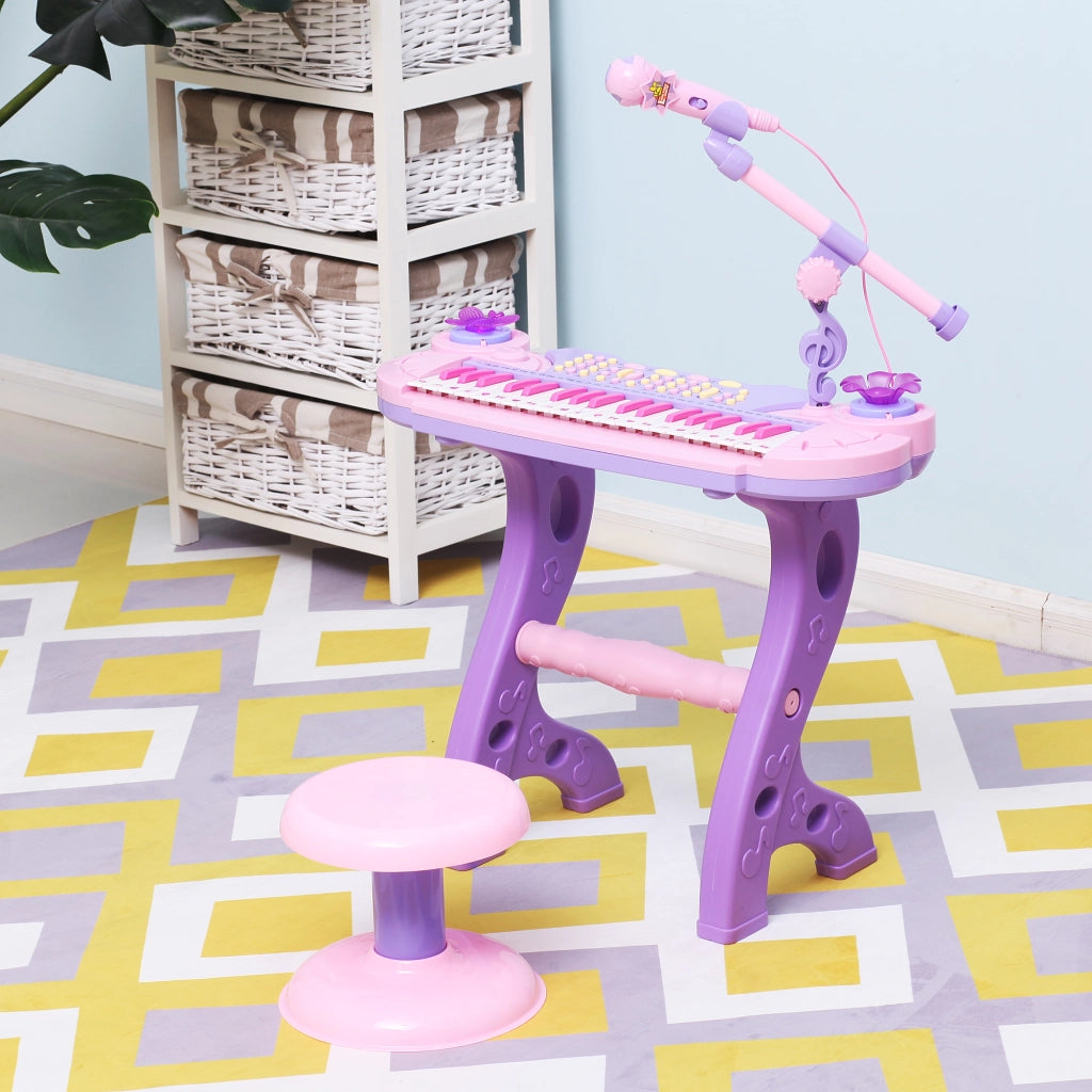 Pianoforte Giocattolo Elettronico 37 Tasti per Bambini ¨C zephmum ¨C Rosa con Microfono, Sgabello, Luci e 22 Canzoni