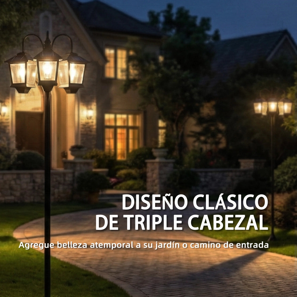 Lampada Solare da Giardino ¨C zephmum ¨C 3 Luci IP44 40x34.5x188 cm Nero