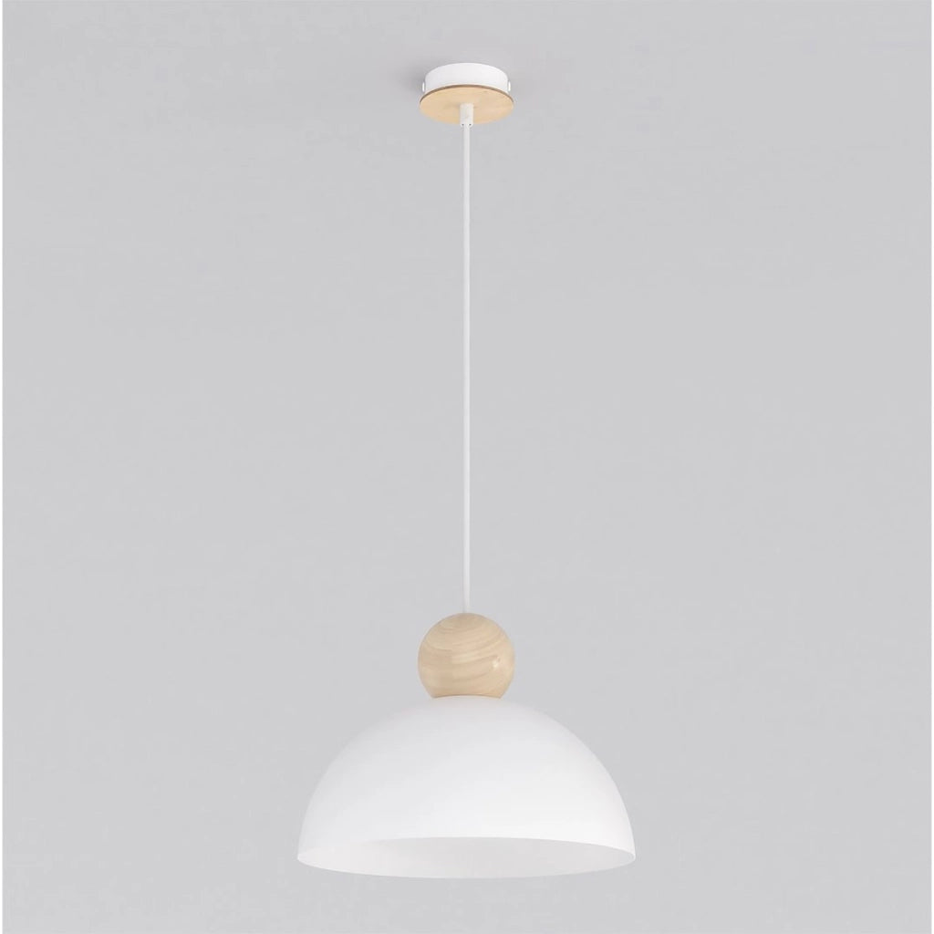 Lampada a sospensione KAKI in acciaio e legno bianco opaco