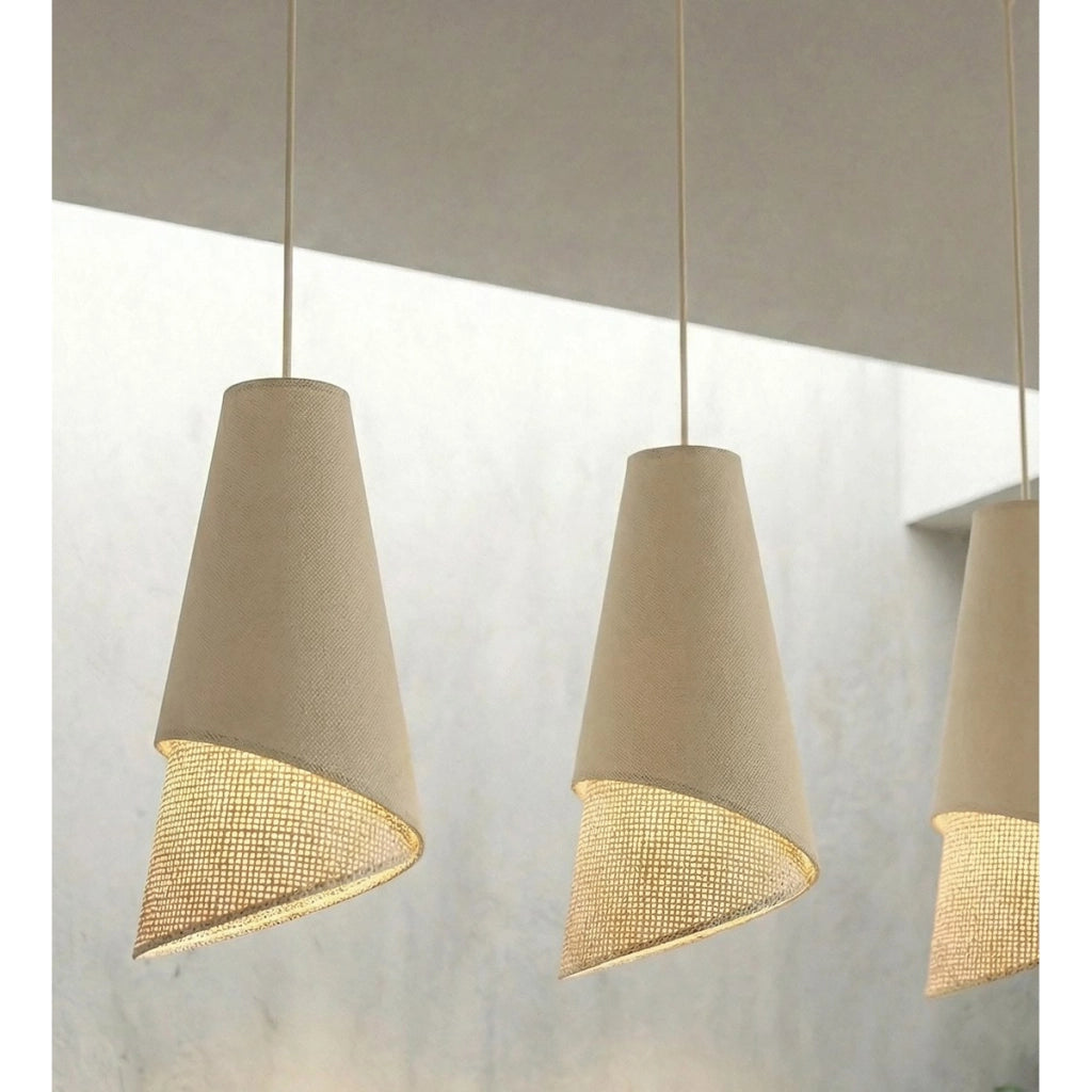 Lampada a sospensione MODA in acciaio e tessuto effetto rattan