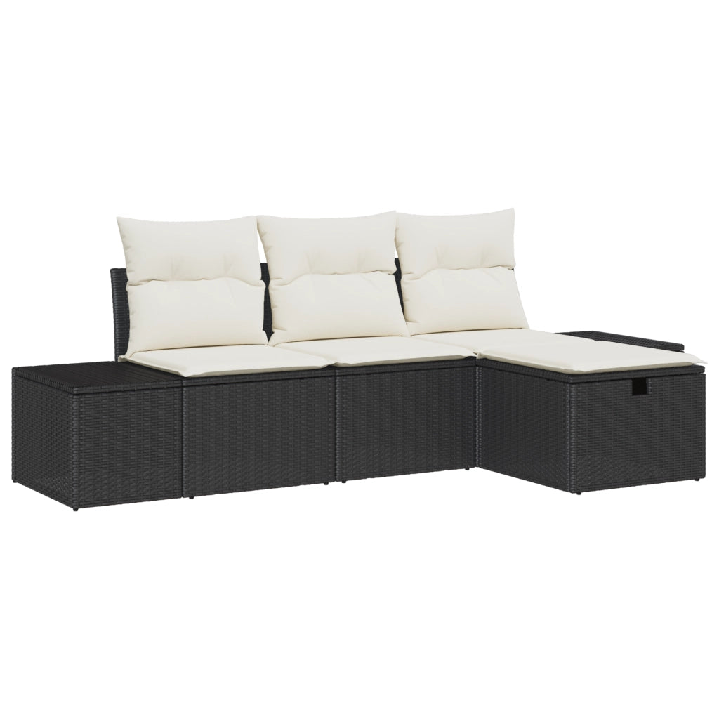Set di divani da giardino 4 pezzi con cuscini in rattan nero