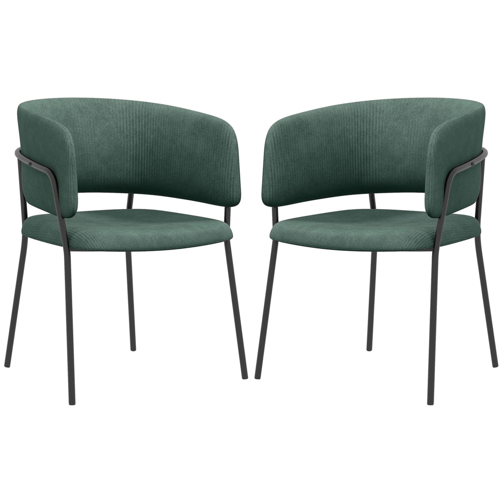 Set 2 Sedie per Cucina Imbottite, in Tessuto Effetto Velluto e Acciaio, 57x53x73 cm, Verde