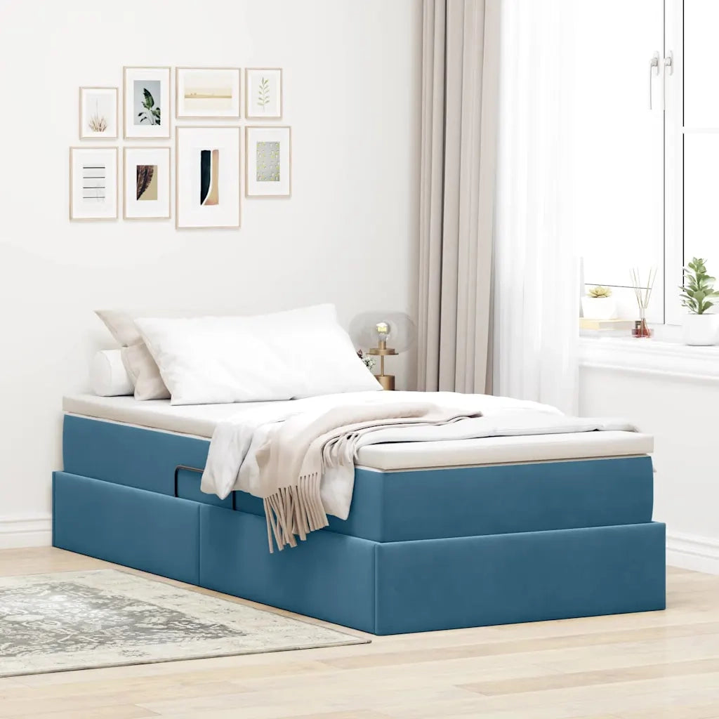 Letto con contenitore e materasso Blu Scuro 90 x 190 cm Velluto 3370273