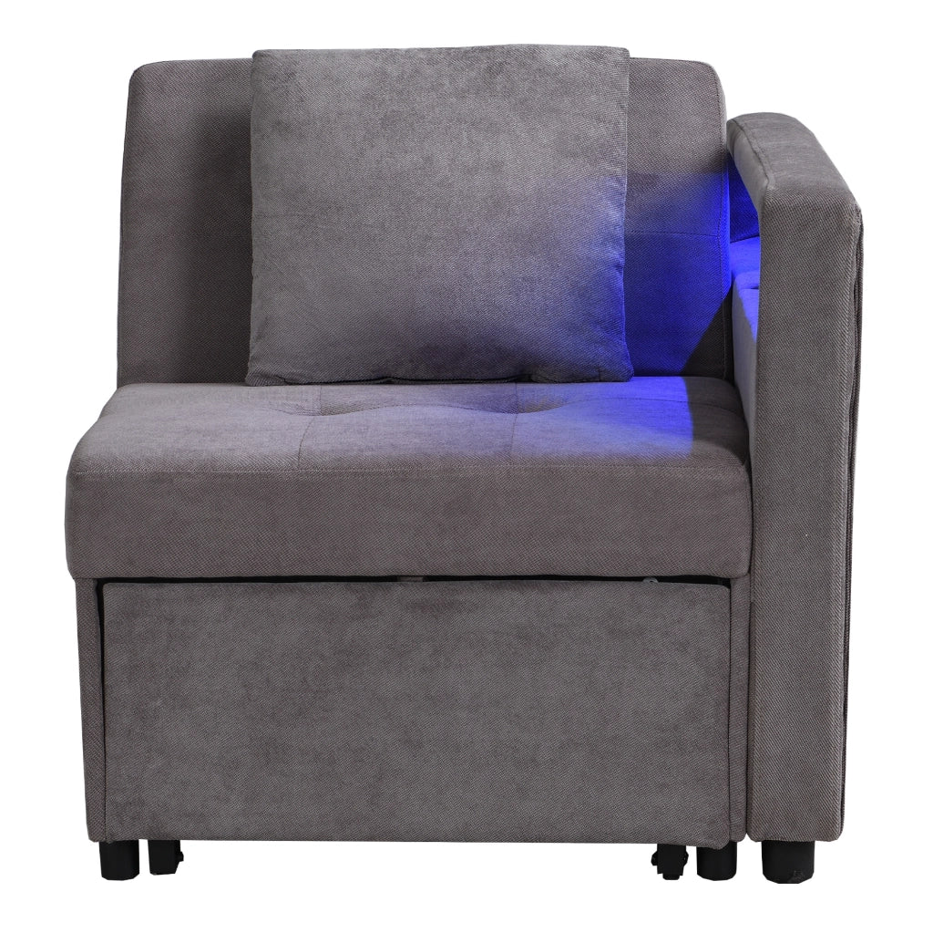 Divano letto 3 in 1 in lino grigio scuro con LED e USB
