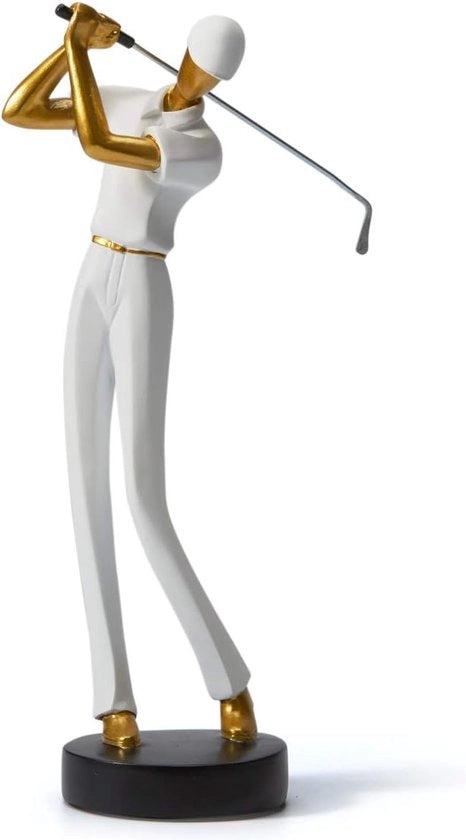 Figura di golfista scultura in resina decorativa bianca, 24cm