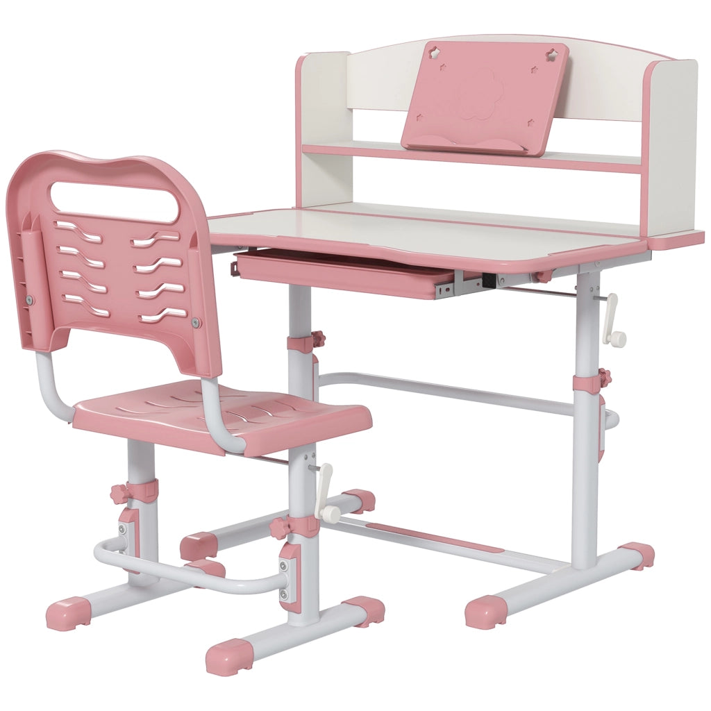Scrivania Bambini con Sedia Regolabile e Piano Inclinabile ¨C zephmum ¨C Rosa