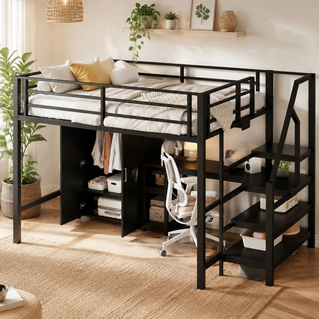 Letto a soppalco per bambini 140x200 cm con scrivania nero