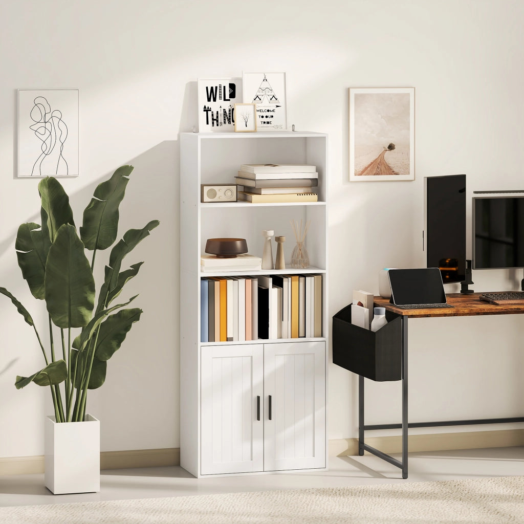 Libreria con Ripiani Aperti e Armadietto ¨C Zephmum ¨C Bianco 60x30x145.5 cm