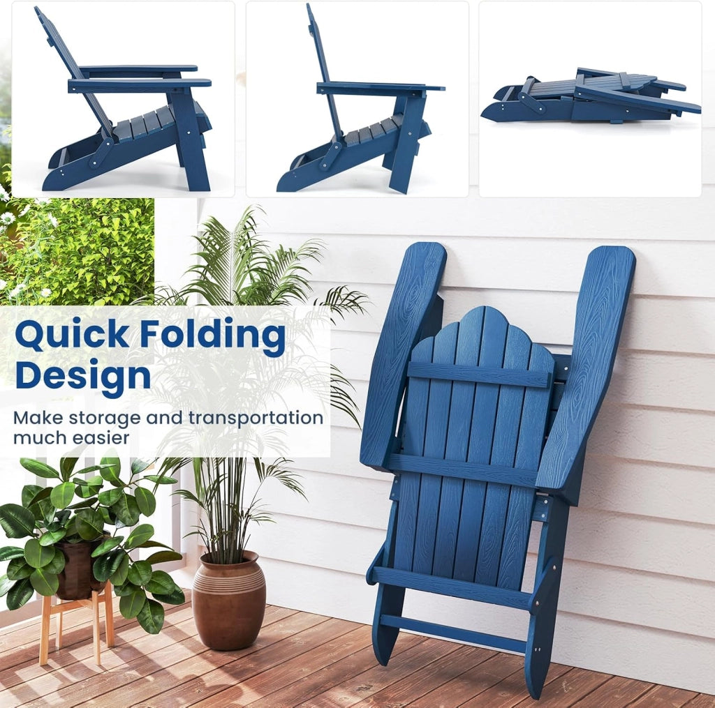 Adirondack - Sedia pieghevole, sedia da giardino con schienale inclinato e braccioli larghi, poltrona ergonomica con carico di 180 kg, seduta esterna per balcone, terrazza (blu)