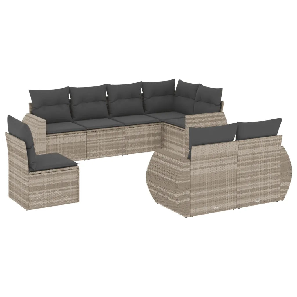 Set Divano da Giardino 8pz con Cuscini Grigio Chiaro Polyrattan