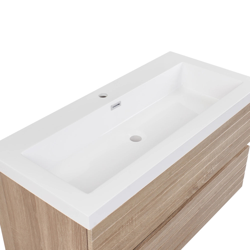 Pensile Vanity con doppio lavabo Unità mobile bagno Legno MDF 2 cassetti 100 x 46 cm Marrone chiaro