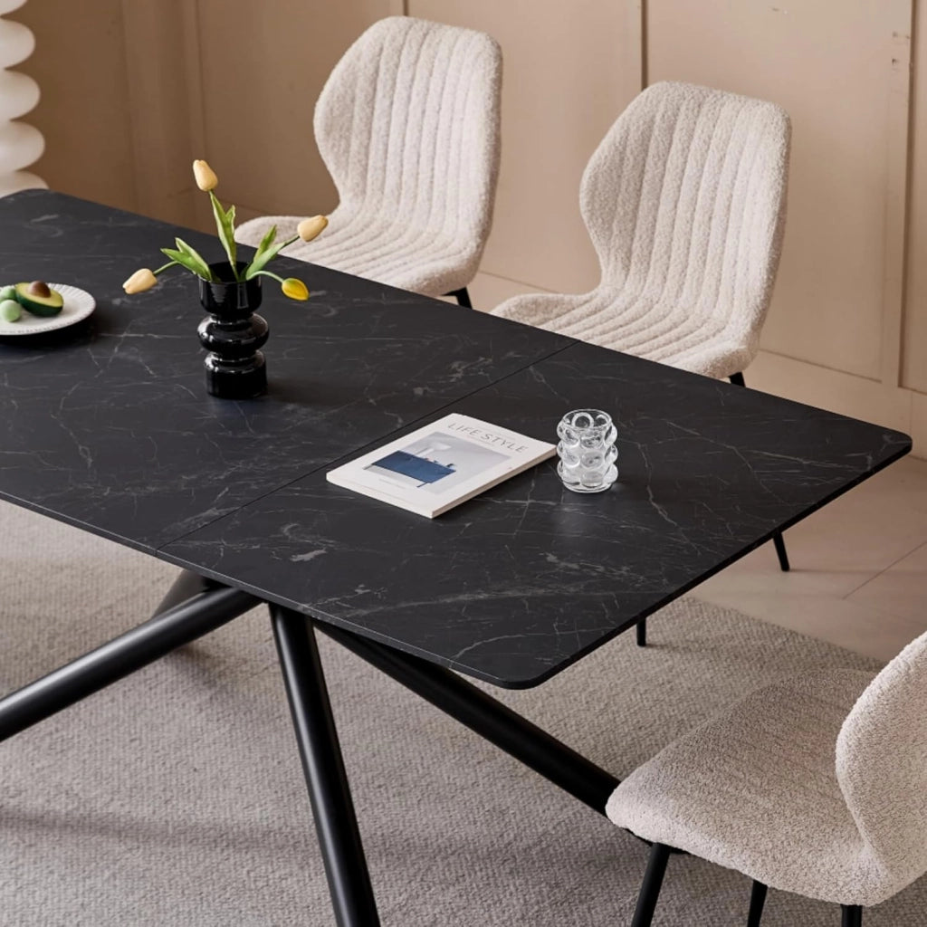 GrandCA HOME Tavolo da Pranzo Rettangolare, Tavolo da Cucina Moderno da 180 cm, Ampia Scrivania in MDF con Gambe in Metallo, per Sala da Pranzo, Soggiorno, Ufficio (Marmo Nero)