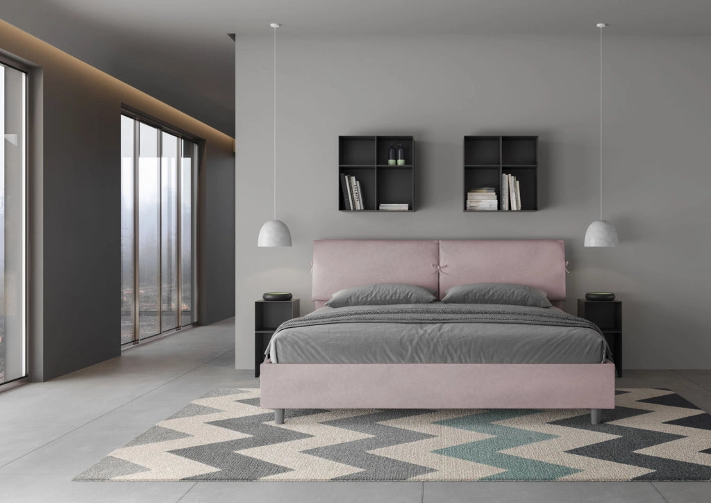 BS COM Letto matrimoniale king size senza rete imbottito 180x190 microfibra glicine