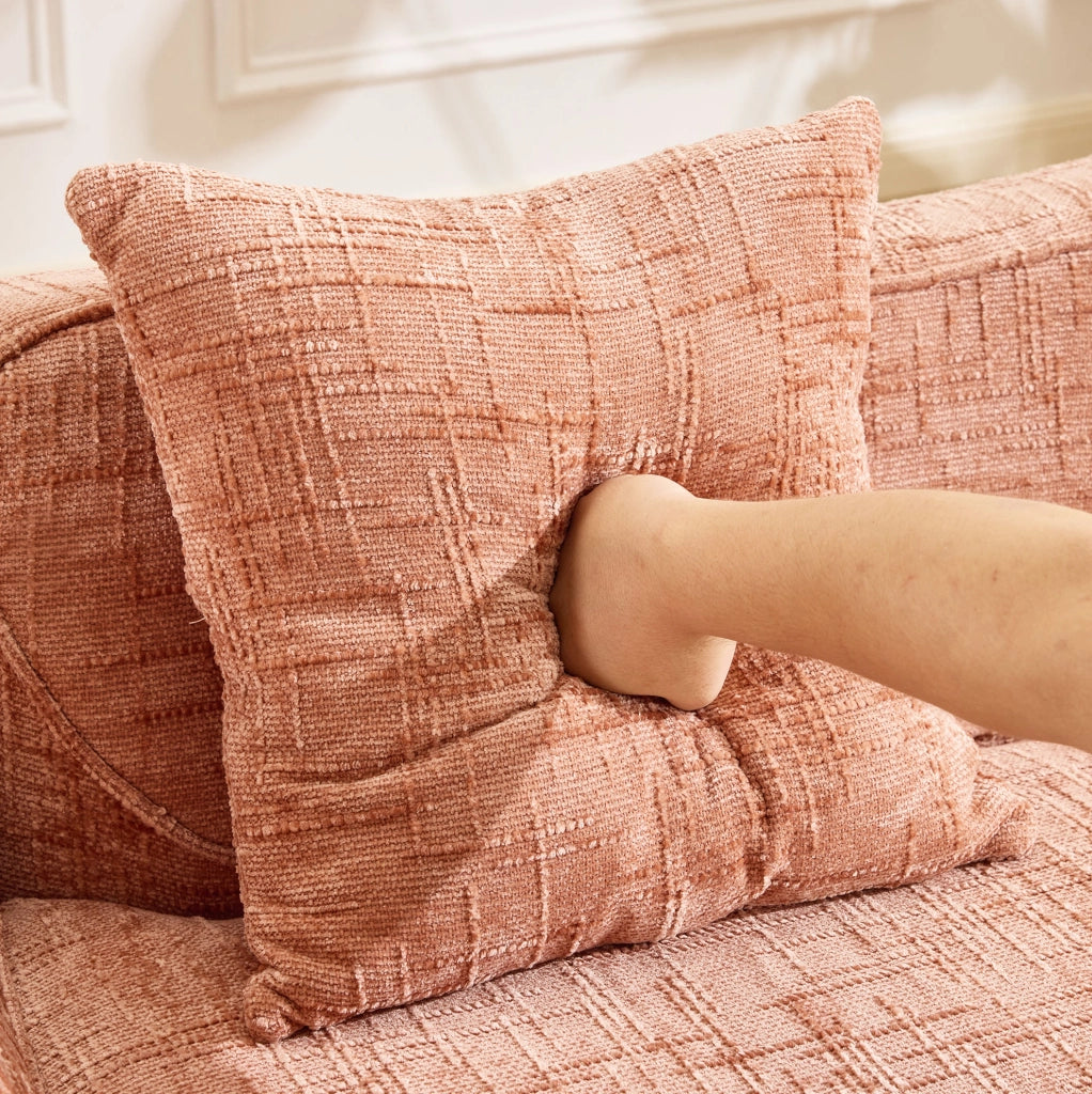 Divano 2 posti arrotondato 170x87x65 cm in tessuto rosa, senza montaggio –