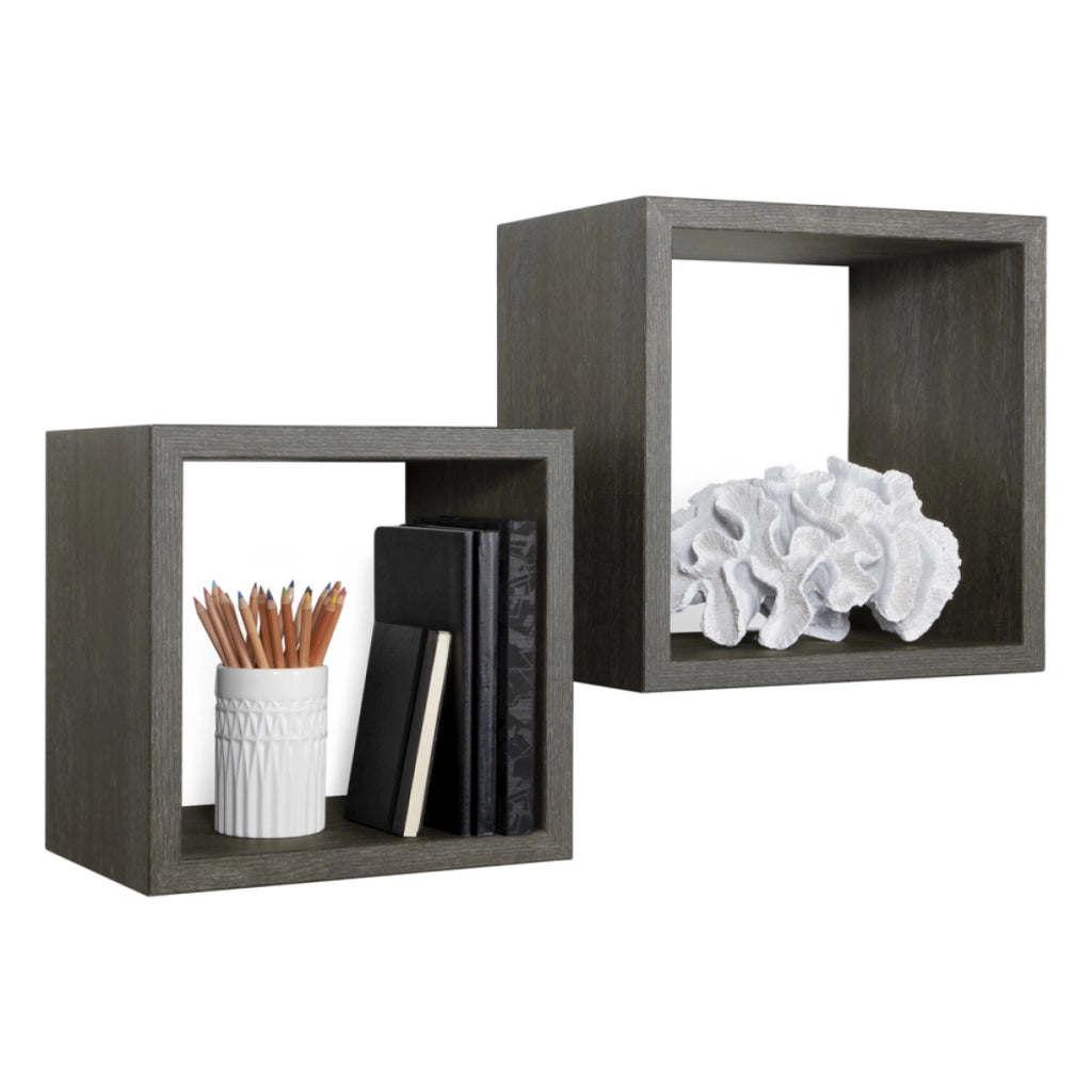 Set di 2 Mensole da Muro Modello Q-BIS MAXI, Cubi Arredo, Mensole Cubo, Cubi da Parete. Misure 35x35 p23.7 cm e 31x31 p23.7 cm. Finitura  ROV. SCURO - MADE IN ITALY