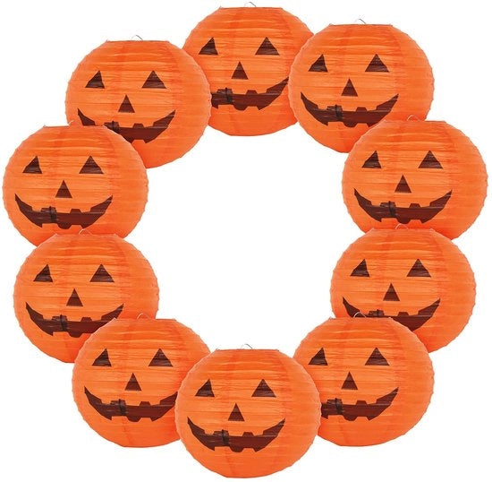 Lampioni di carta Halloween - forma di melone - decorazione di festa - 10 pezzi - dimensioni 25,4 cm - lampioni da festa