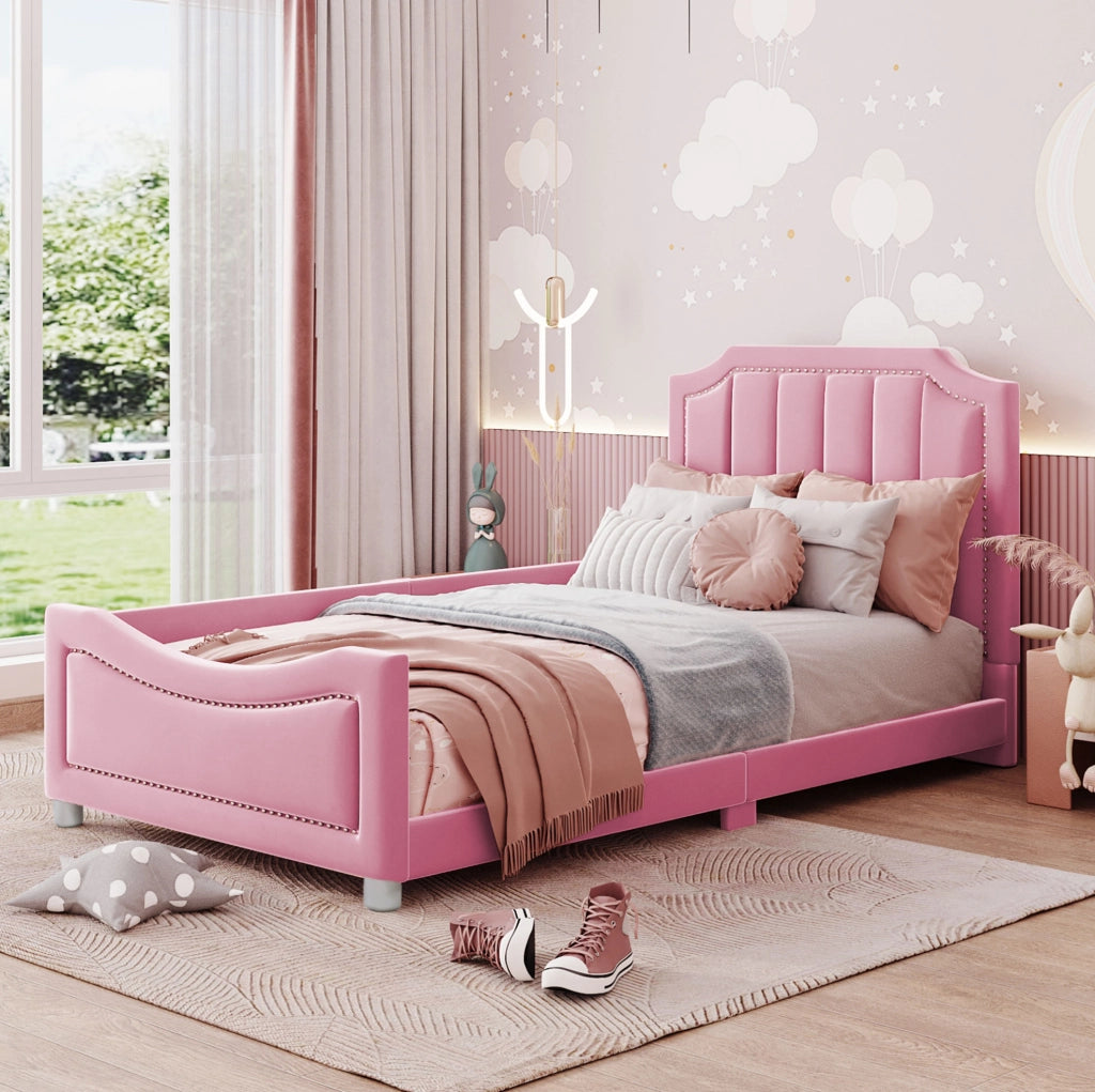 Letto imbottito per bambini 90x200 cm rosa con doghe