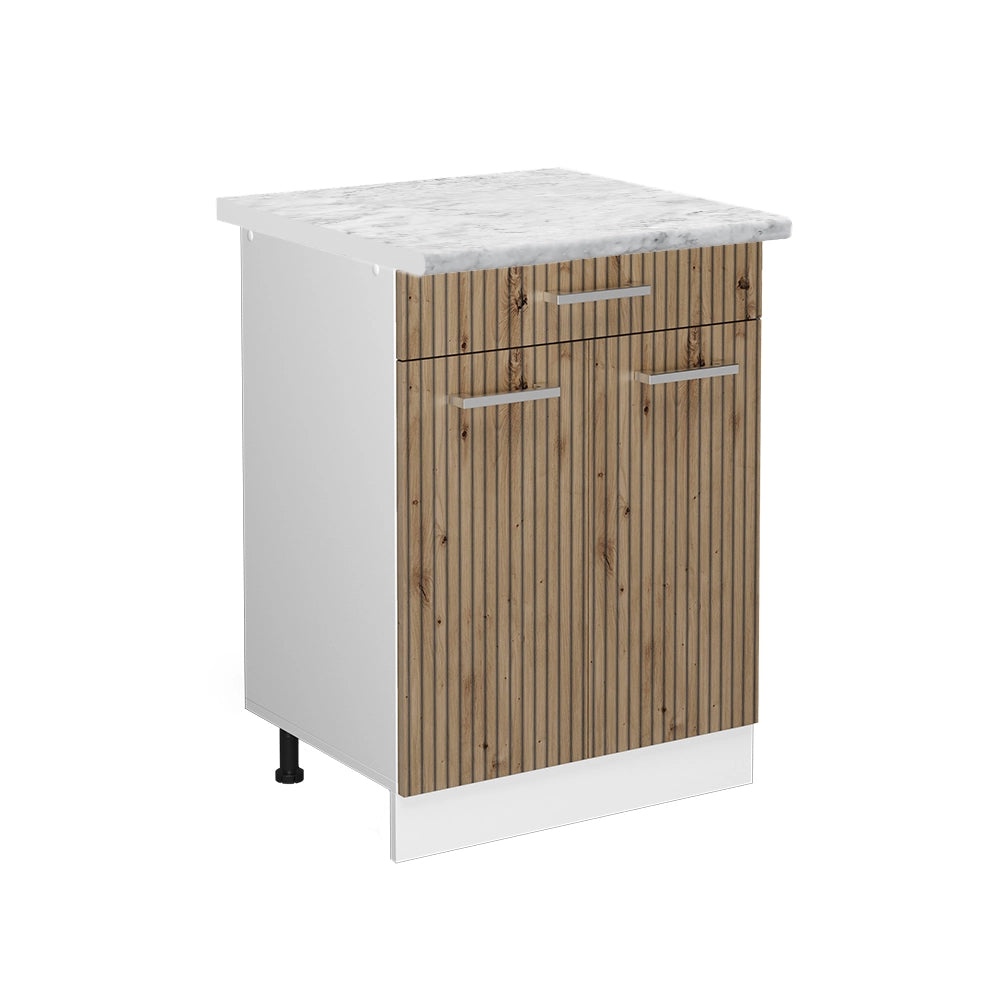 Vicco Mobiletto base per cucina Rovere artigianale 60 cm con cassetto, PL Marmo