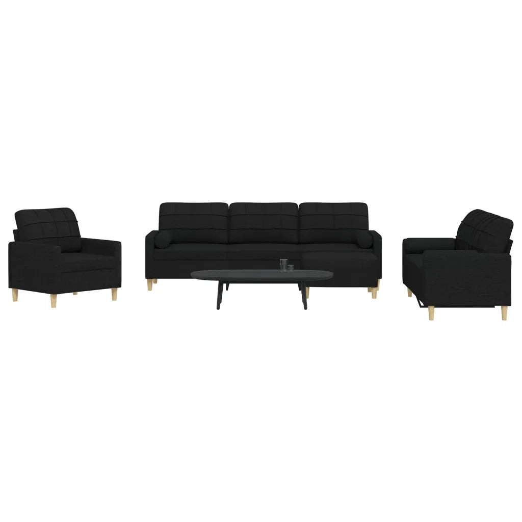 vidaXL Set Divani 4 pz con Poggiapiedi e Cuscini Nero in Tessuto