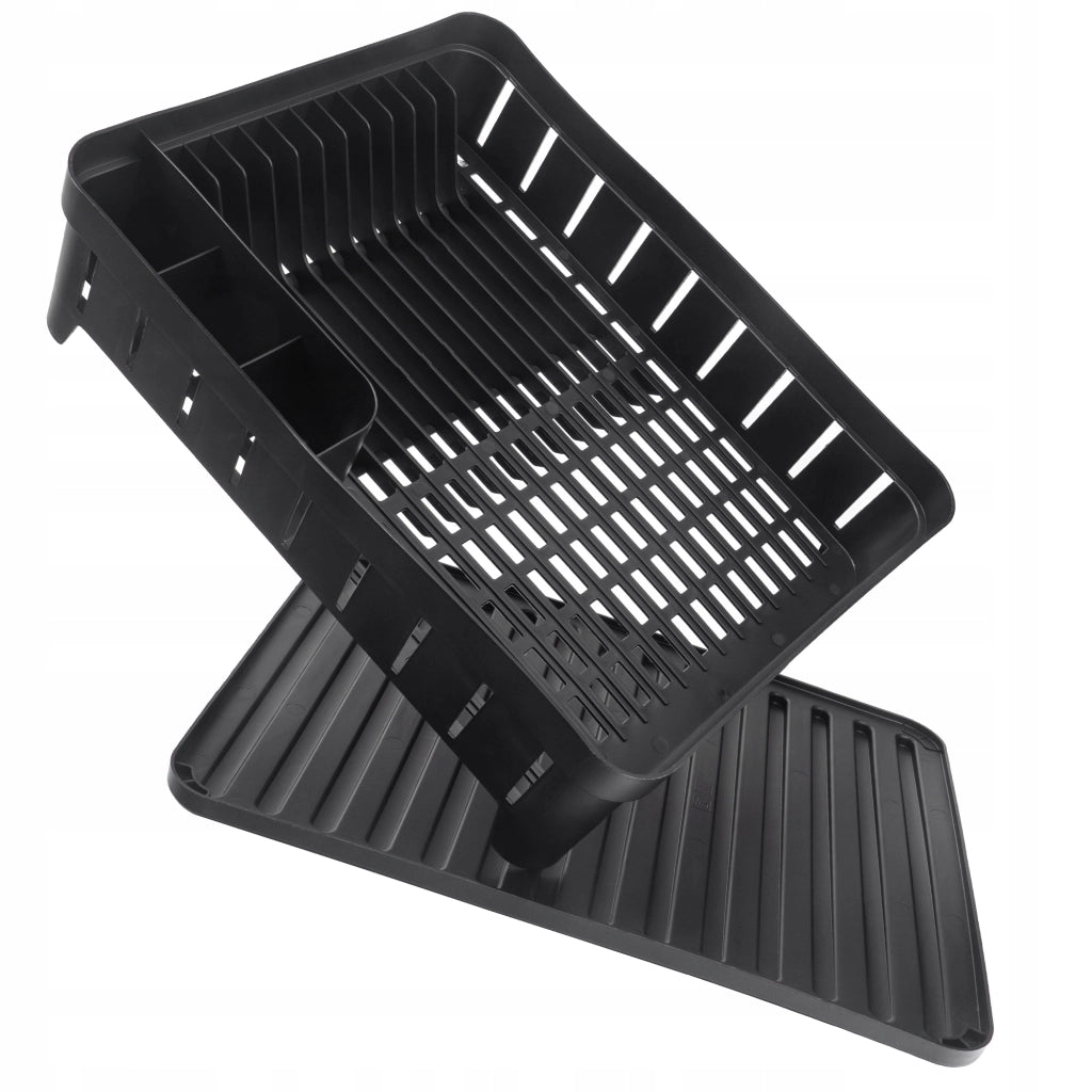 Scolapiatti KADAX con supporto per posate, vassoio in plastica nera da 39 cm