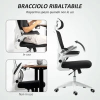 Sedia da Ufficio Girevole con Poggiatesta e Altezza Regolabili, Braccioli Ribaltabili e Inclinazione, Nero