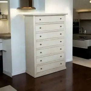 cassettiera settimino in legno Shabby chic bianco anticato 7 cassetti