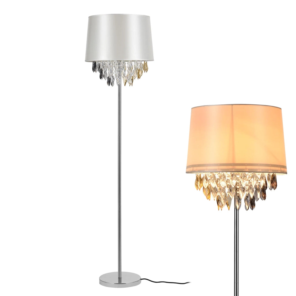 Lampada da terra base in metallo lucido parte superiore in tessuto cromo 161 cm bianco 03_0002457
