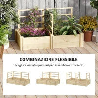 Letto per Orto con 3 Tralicci e 2 Fioriere in Legno di Abete con Fondo Aperto, 119x62.5x64 cm, color Legno