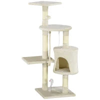 Albero Tiragraffi per Gatti con Cassetta, Pallina, Corda per Gioco e Relax, 40x40x116 cm, Beige