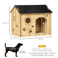 Cuccia per Cani da Interno con Struttura in Legno e Aperture a Forma di Zampa, Cuore e Ossa, Rovere