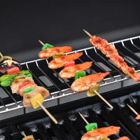 Barbecue a Gas con Coperchio, 7 Bruciatori da 20kW, Fornello Laterale e 2 Ruote, 135x50x100cm Nero