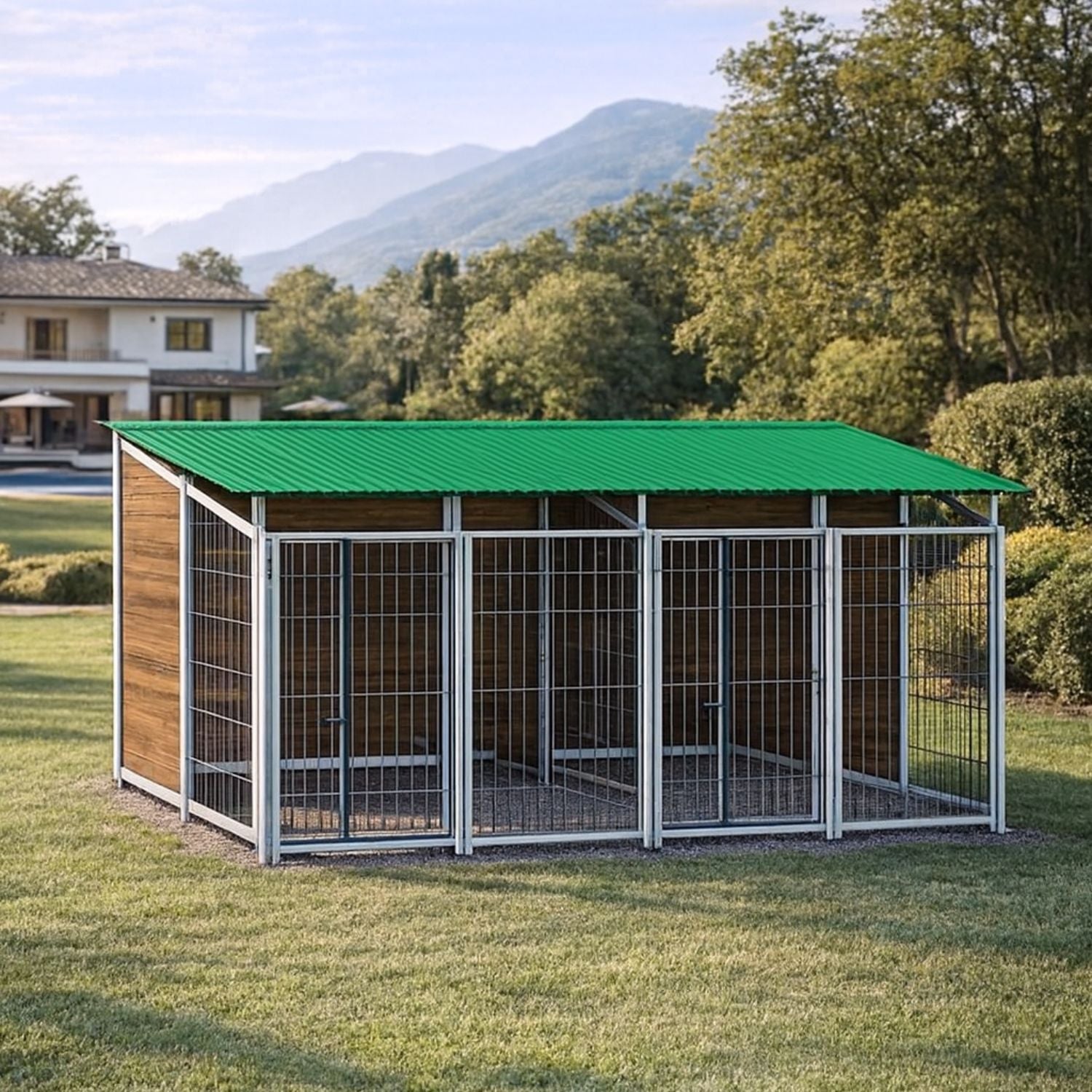 2 box per cani copertura e retro in legno zincatura a caldo ciascuno da 200x200xh180 cm