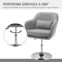 Sedia Girevole a 360° ad Altezza Regolabile, con Cuscino, Supporto Lombare e Bracciolo, 60x60x79-91 cm, Grigio