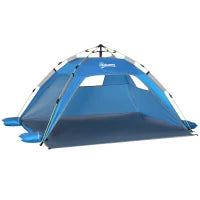Tenda da Spiaggia Pop Up con Porta a Cerniera, in Poliestere e Fibra di Vetro, 220x173x120 cm, Blu Cielo e Grigio