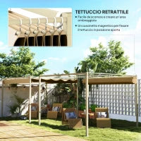 Gazebo Pergola 3x3 m con Tettuccio Retrattile, 8 Viti e 8 Picchetti, in Poliestere 180g e Metallo, Cachi
