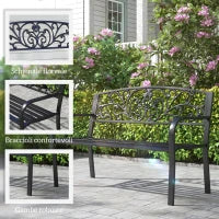 Panchina da Giardino in Metallo con Schienale Decorato, 127x60x87cm - Nero